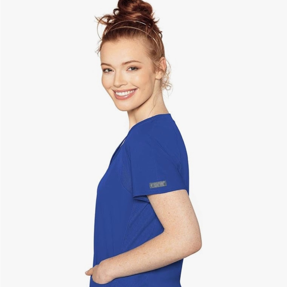 Med Couture Peaches Royal Blue Scrub Top and Pants Set - Picture 4 of 14